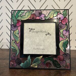 New Stain Glass Grapes Leafs Hand Painted Picture Frame 5.5 Design Works 3.5x3.5